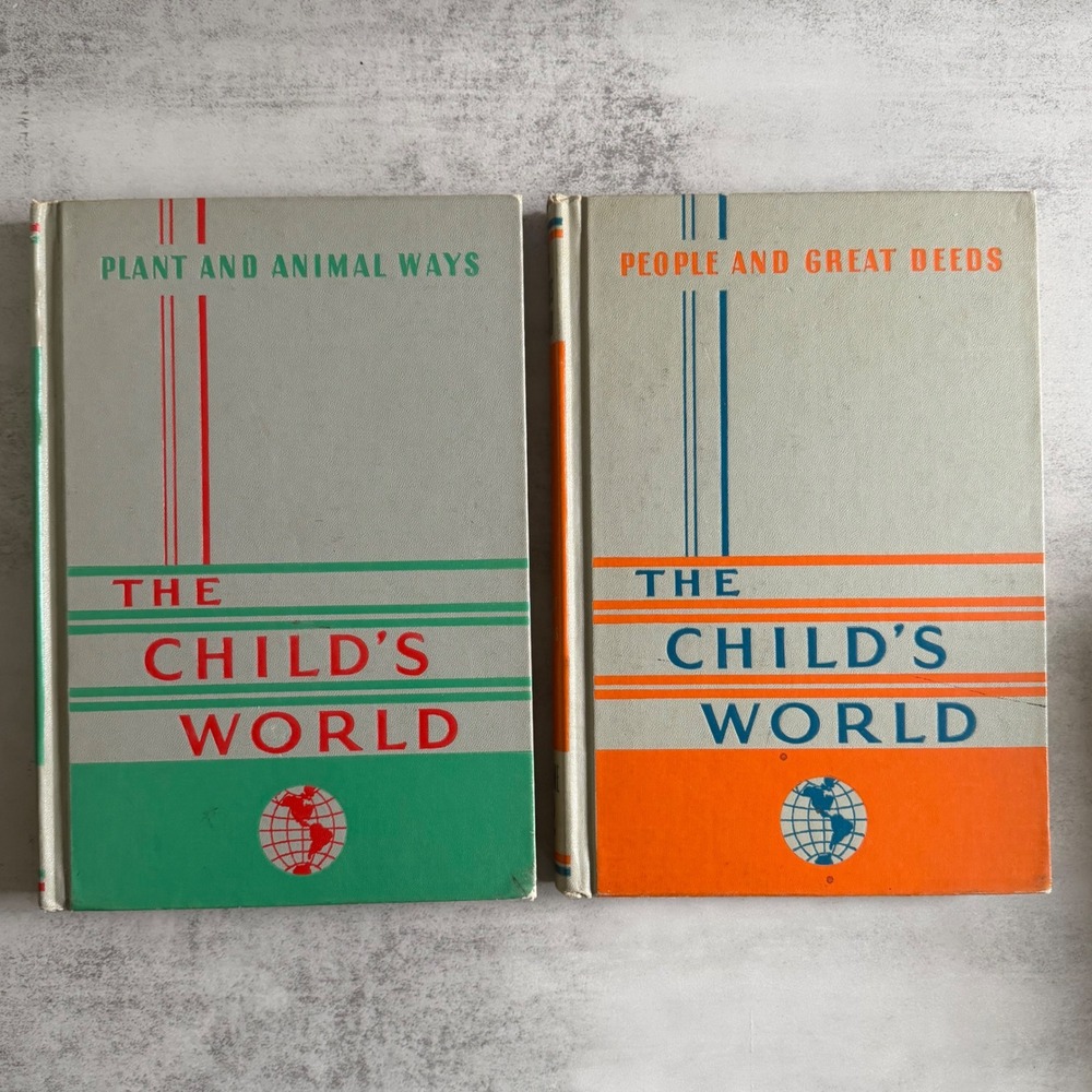 Vintage The Child's World Books Vol 2 & 3 1948 1949 Hardcover Set Mid Century